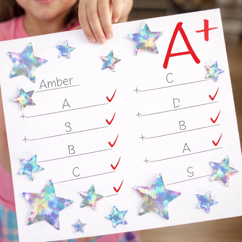 Marspark 10 Sheets Holographic Glitter Silvery Star Stickers Multiple Sizes Self-Adhesive Decals Glitter Reflective Star Stickers Iridescent Sparkly Reward Behavior Labels for Wall Classroom Teacher - Image 3