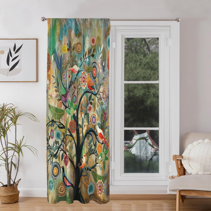HMS Happy Memories Rod Pocket Door Curtains Thermal Insulated Room Darkening Curtains Blackout Floral Style Drapes Window Curtain 1 Panel for Living Room Bedroom Kitchen(Dark Green Tree 52" x 84") - Image 4