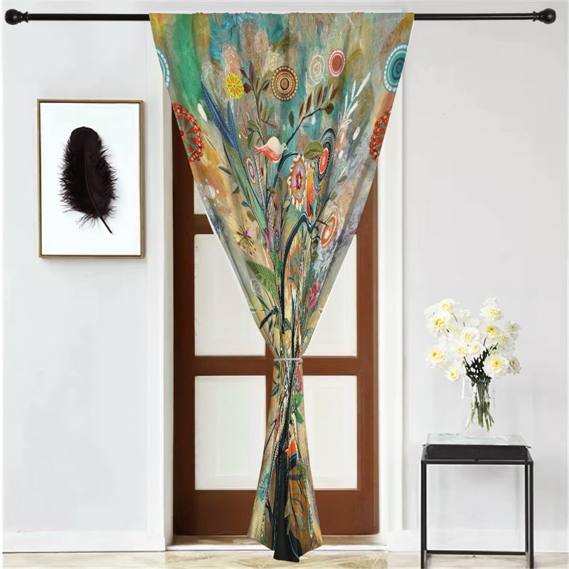 HMS Happy Memories Rod Pocket Door Curtains Thermal Insulated Room Darkening Curtains Blackout Floral Style Drapes Window Curtain 1 Panel for Living Room Bedroom Kitchen(Dark Green Tree 52" x 84") - Image 3