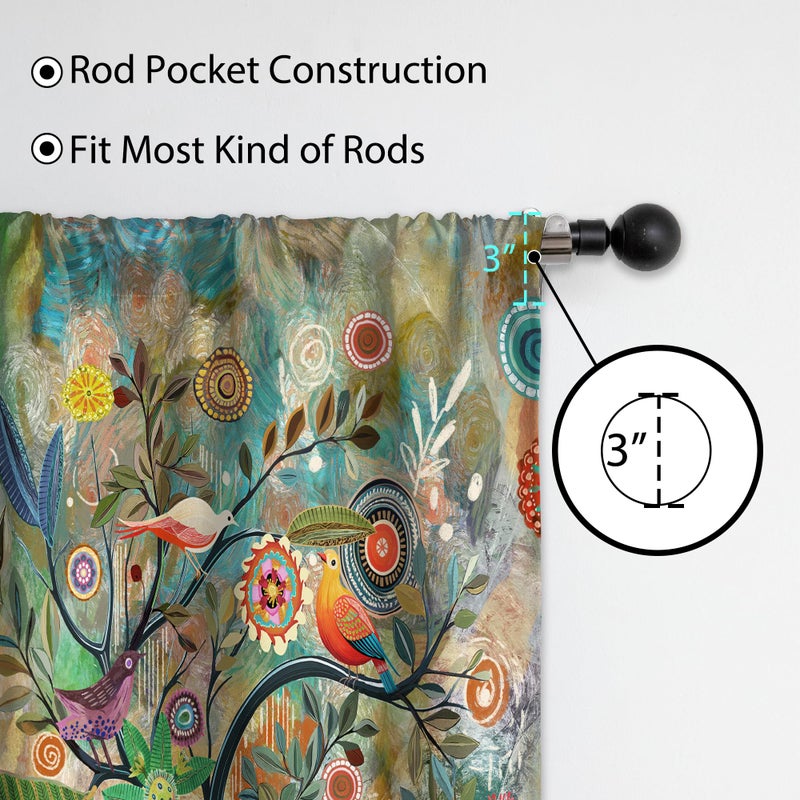 HMS Happy Memories Rod Pocket Door Curtains Thermal Insulated Room Darkening Curtains Blackout Floral Style Drapes Window Curtain 1 Panel for Living Room Bedroom Kitchen(Dark Green Tree 52" x 84") - Image 5