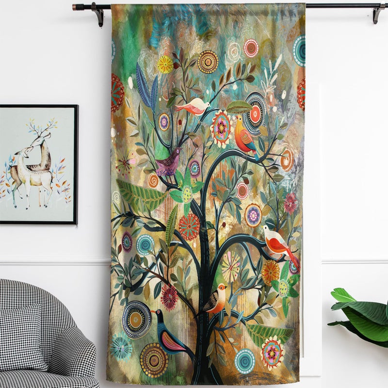 HMS Happy Memories Rod Pocket Door Curtains Thermal Insulated Room Darkening Curtains Blackout Floral Style Drapes Window Curtain 1 Panel for Living Room Bedroom Kitchen(Dark Green Tree 52" x 84") - Image 1