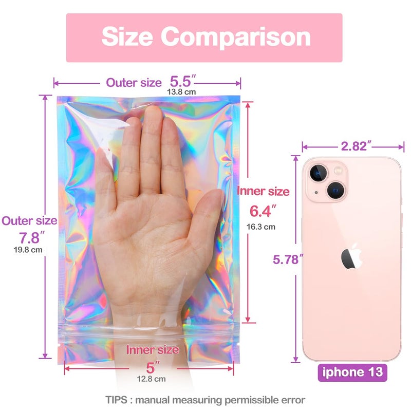 Trunple Smell Proof Bags & Resealable Foil Pouch Mylar Sample Bag Great for Party Favor Food Storage (Holographic Color) (50Pcs-5.5x8 Inch) - Image 3