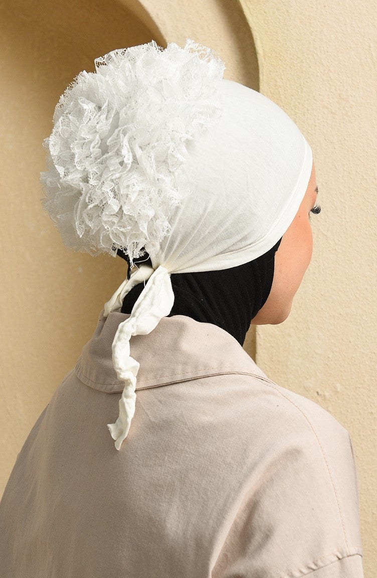 Sefa Merve Frilled Bonnet 90112-06 Ecru  - Image 3