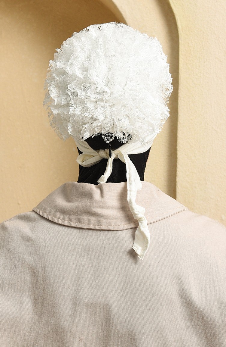 Sefa Merve Frilled Bonnet 90112-06 Ecru  - Image 4
