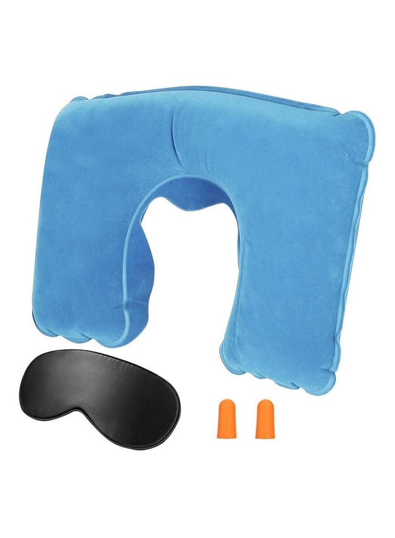 Inflatable Neck Travel Pillow for Head and Neck - Portable Washable Air Travel Kit with Ear Plugs and Eye Mask - Multicolor - Image 3