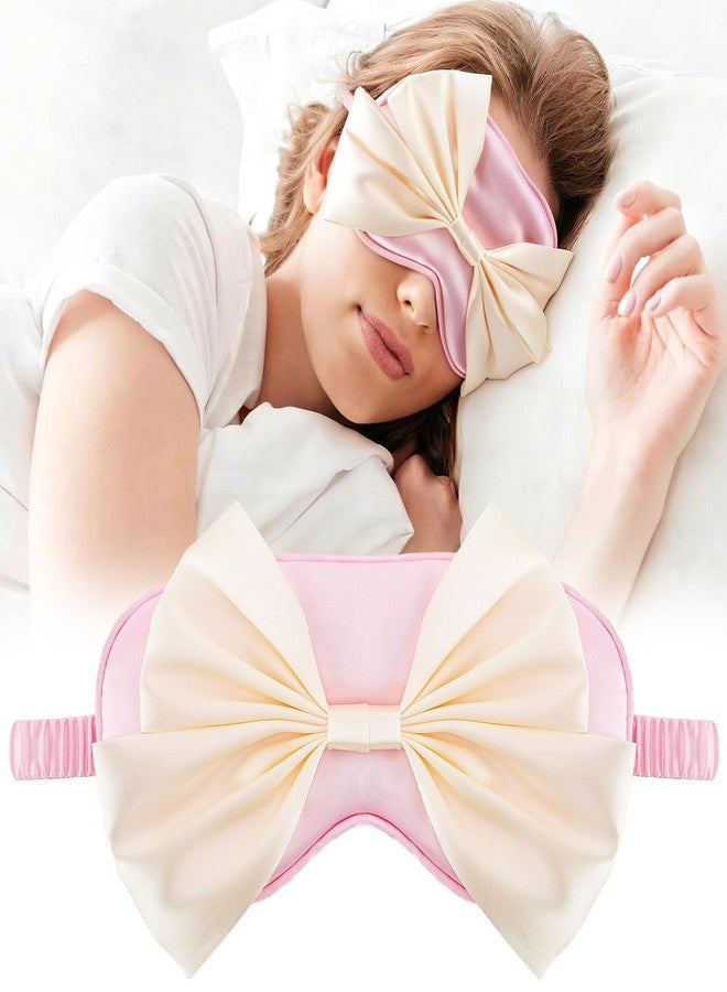 FRESHME Silk Bow Sleepping Eye Mask - Soft Silk Pink Comfortable Blindfold Block Light Eyes Masks for Women Travel Bed Sleep Office Sleepover Nap Party Gift Supplies - Image 1