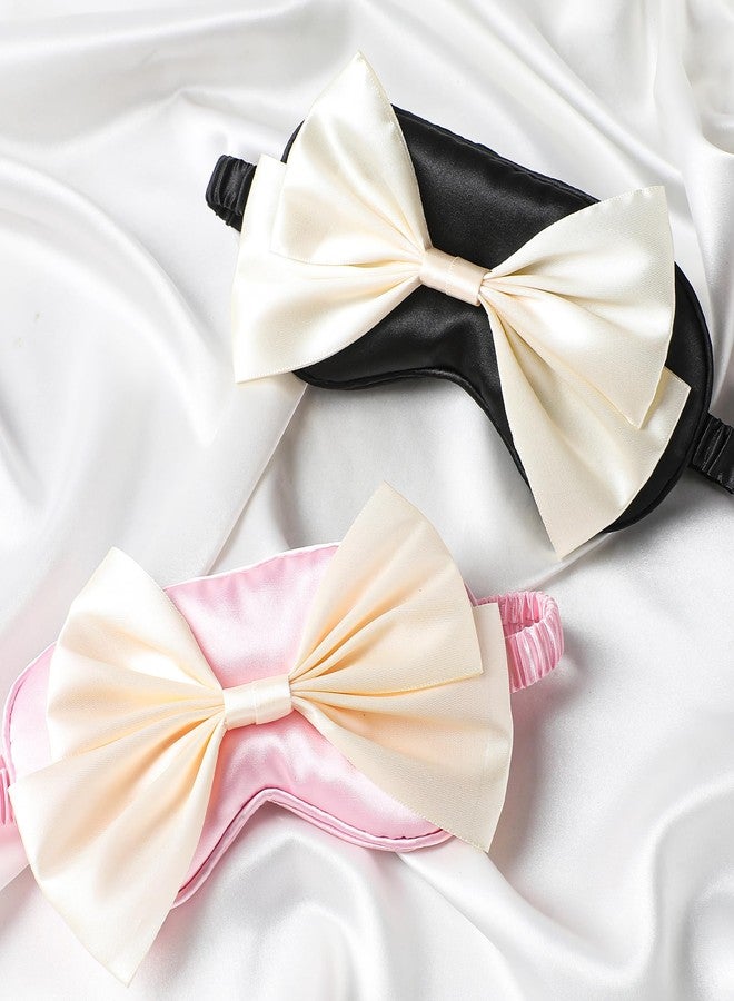 FRESHME Silk Bow Sleepping Eye Mask - Soft Silk Pink Comfortable Blindfold Block Light Eyes Masks for Women Travel Bed Sleep Office Sleepover Nap Party Gift Supplies - Image 4
