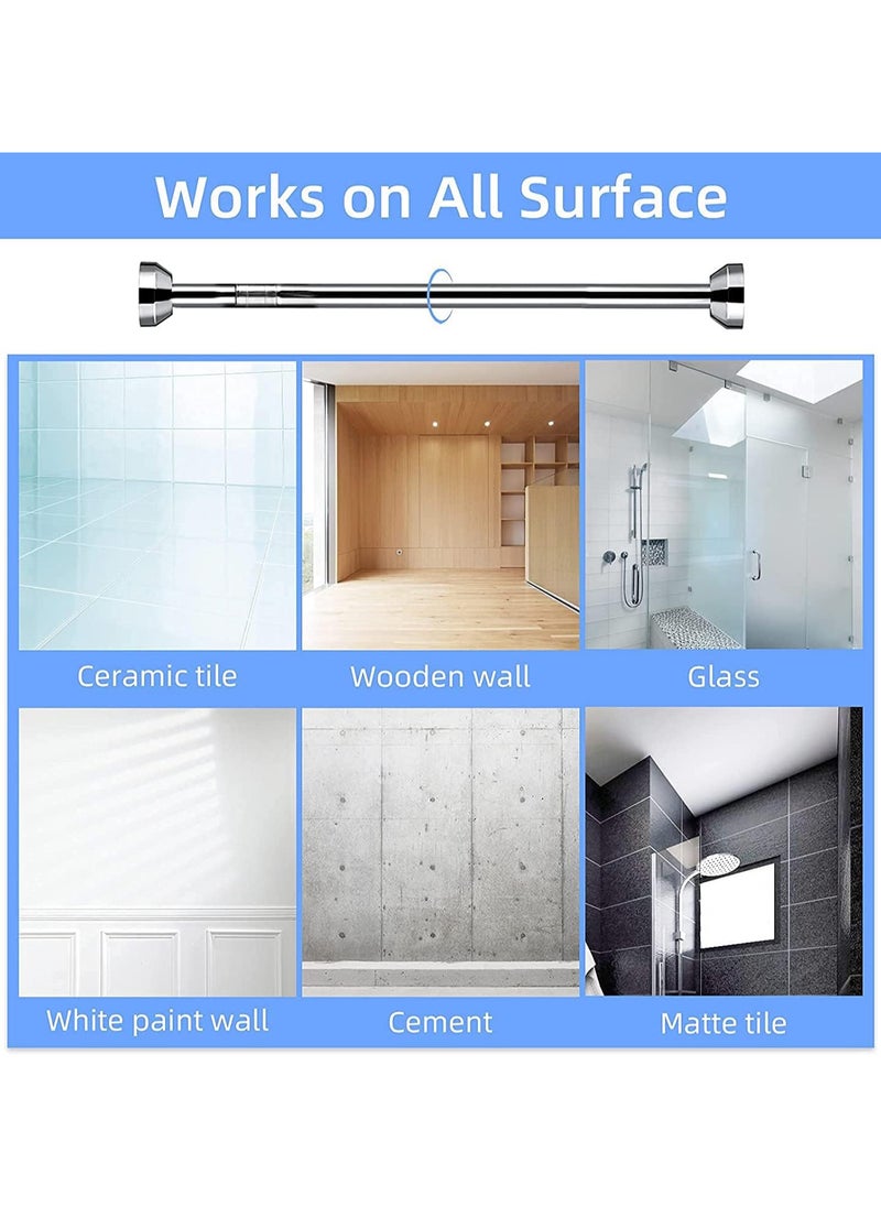 AUTOYSUR Shower Curtain Rod, Adjustable Tension Spring, Shower Curtain Rod Tension, Telescopic Curtain Pole Stainless Steel Extendable Clothes Rail Extendable Pole, No Drilling  - Image 4
