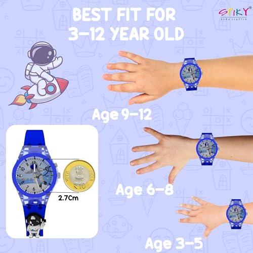 SPIKY Analog Watch For Kids (Blue) | 3D Astronaut Cartoon | 7 Multicolor LED Luminous Lights with Silicone Strap | Children’s Unisex Best Birthday Gift | Analogue Wrist Watches For Boys & Girls | Age 3-10 Yrs - Image 2