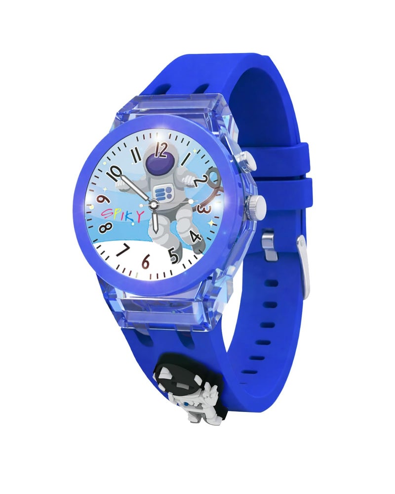 SPIKY Analog Watch For Kids (Blue) | 3D Astronaut Cartoon | 7 Multicolor LED Luminous Lights with Silicone Strap | Children’s Unisex Best Birthday Gift | Analogue Wrist Watches For Boys & Girls | Age 3-10 Yrs - Image 1