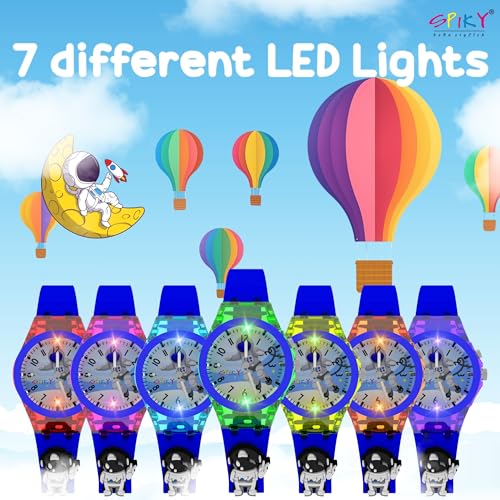 SPIKY Analog Watch For Kids (Blue) | 3D Astronaut Cartoon | 7 Multicolor LED Luminous Lights with Silicone Strap | Children’s Unisex Best Birthday Gift | Analogue Wrist Watches For Boys & Girls | Age 3-10 Yrs - Image 4