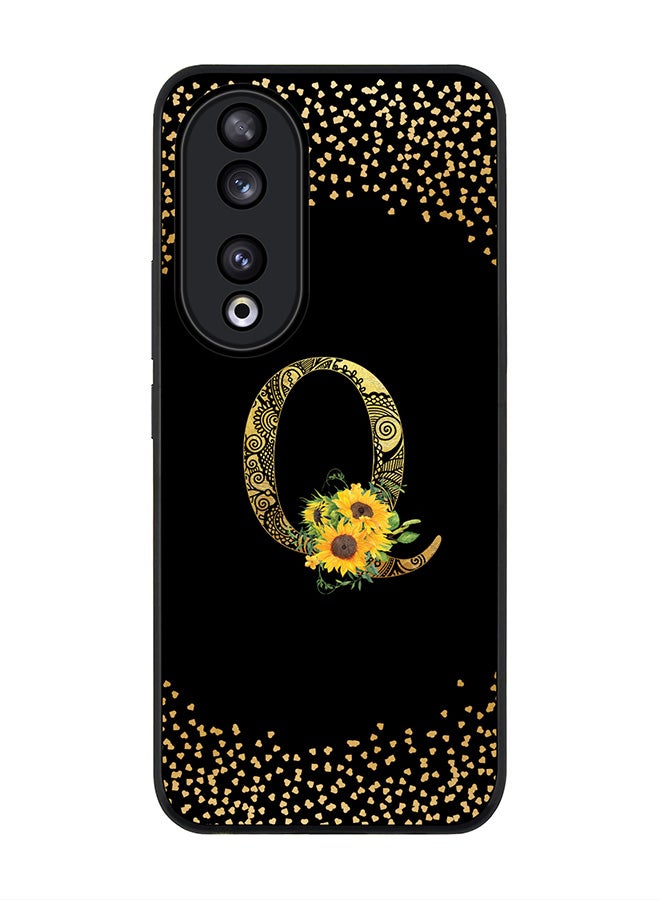 Stylizedd Rugged Black edge case for Honor 90 5G, Slim fit Flexible Anti Drop Thin Cover - Custom Monogram Initial Letter Floral Pattern Alphabet - Q ( Black ) - Image 1