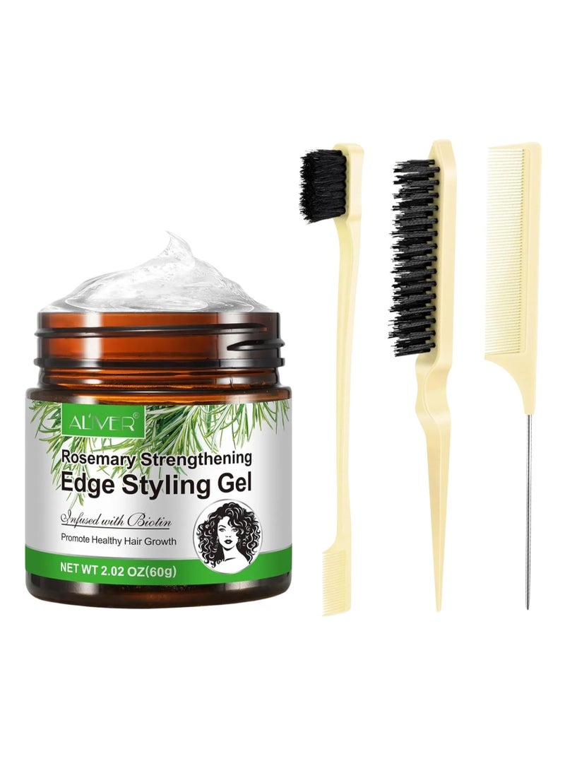ALIVER جل تصفيف الحواف بالروزماري 60 جرام مع 3 قطع فرشاة تحكم الحواف - Image 1