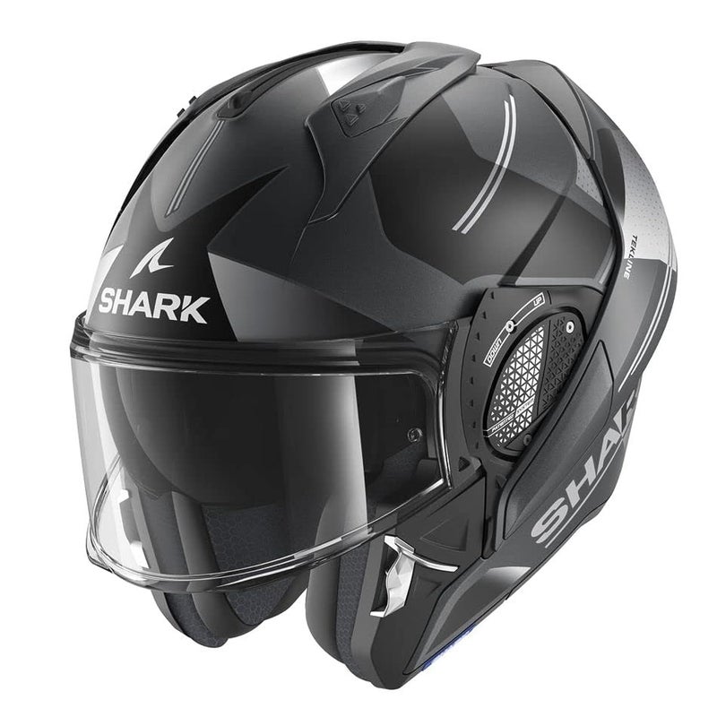 Shark خوذة دراجة نارية مودولار شيرك HE8917AUS EVO-GT تيكلين مات للجنسين، صغير جداً، أسود غير لامع/رمادي غير لامع - Image 1