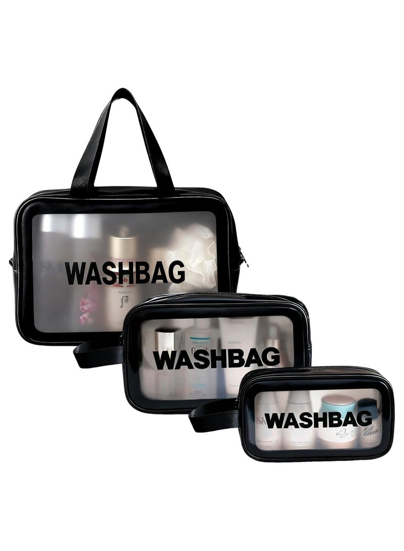 MIMOE Transparent Toiletry Bags 3 Pieces Set - Waterproof Cosmetic Organizer with Zipper Closure, Handle Black Cosmetic Bags for Indoor Travel Outdoor - Image 1