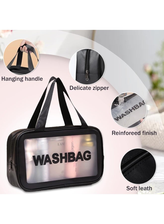 MIMOE Transparent Toiletry Bags 3 Pieces Set - Waterproof Cosmetic Organizer with Zipper Closure, Handle Black Cosmetic Bags for Indoor Travel Outdoor - Image 4