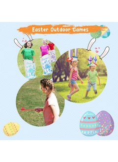 ThinkMax 4 Players Easter Outdoor Party Games for Kids and Family - Potato Sack Race Jumping Bags, Legged Relay Race Bands, Egg and Spoon Race and Inflatable Bunny Ring Toss Games - Easter Party Supplies  - Image 3