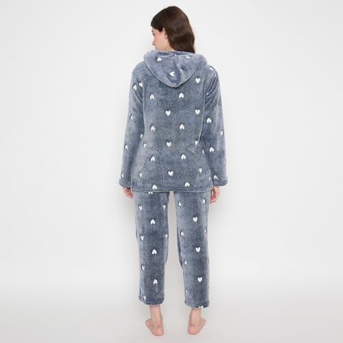 CAMEY Women's Acrylic Glow in Dark Printed Full Sleeve Hooded Top, Pajama Pants with Pockets (Navy, XL) - Image 5