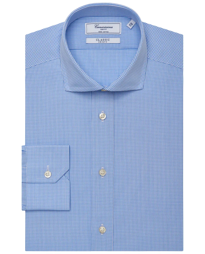 كاميتشسما قميص كلاسيكي ضيق بنقشة مربعات أزرق فاتح