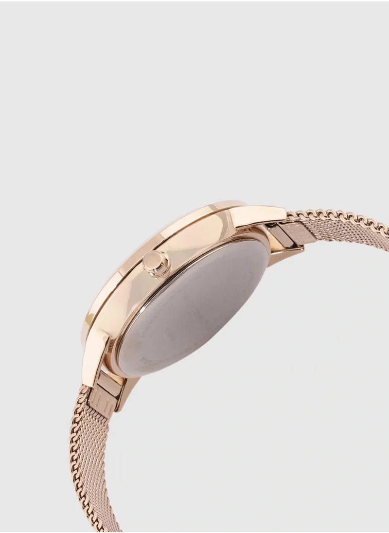 فرنش كونكشن 36mm Multifunction Women's Watch with Rose Gold Dial & Stainless Steel Mesh Bracelet