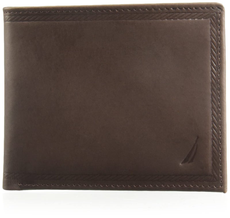 Nautica Mens Classic Sail Bifold Leather Wallet | RFID Blocking Protection | ID Window | 6 Card Slots | 2 Slip Pockets | Billfold Design | Organization | Durable | Stylish - Brown - Image 1