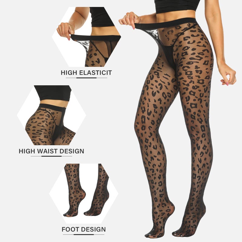 MANZI 20D Patterned Tights for Women Fishnet Stockings Women's Sheer Tights Ultra Thin High Waist Pantyhose (Leopard Tights) - Image 5