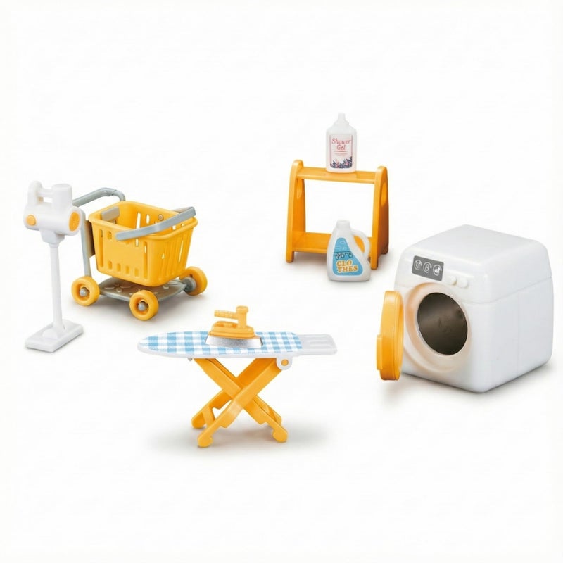 OLEOCA Family Dollhouse Laundry Set â€” Washing Machine, Ironing Board & Iron, Vacuum, Storage Stand & Rolling Cart â€” Dollhouse Furniture & Accessories for Ages 3+ - Image 1