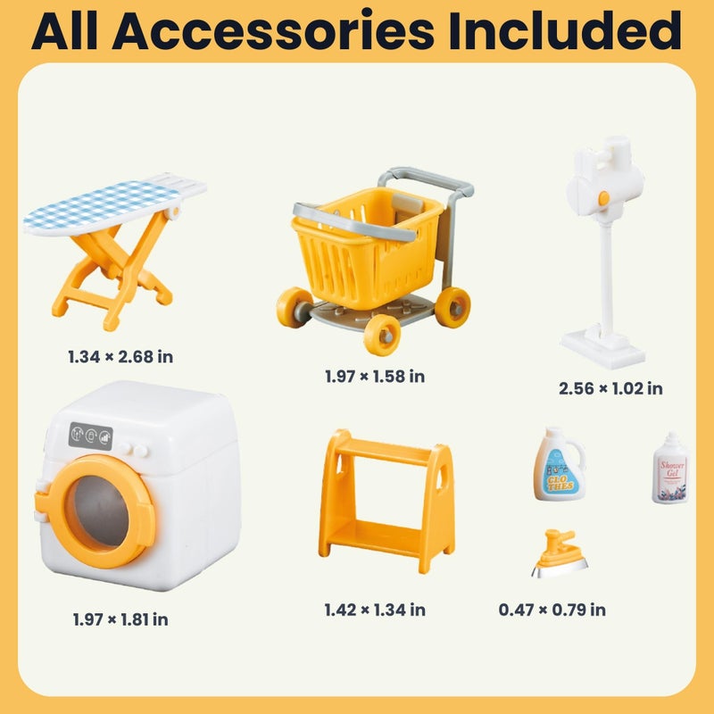 OLEOCA Family Dollhouse Laundry Set â€” Washing Machine, Ironing Board & Iron, Vacuum, Storage Stand & Rolling Cart â€” Dollhouse Furniture & Accessories for Ages 3+ - Image 3