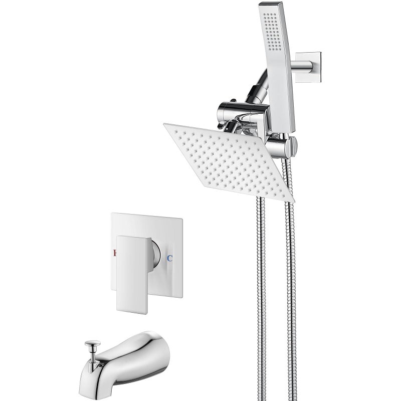 Aolemi Shower Tub Faucet Set with Handheld Spray Shower System Single Shower Rainfall Head and Handle with Tub Spout Combo Roughin Valve Included Shower Trim Kit 6 Inch Shower Head Polish Chrome - Image 2