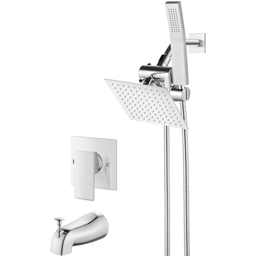 Aolemi Shower Tub Faucet Set with Handheld Spray Shower System Single Shower Rainfall Head and Handle with Tub Spout Combo Roughin Valve Included Shower Trim Kit 6 Inch Shower Head Polish Chrome - Image 1