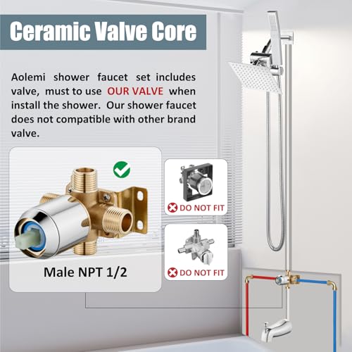 Aolemi Shower Tub Faucet Set with Handheld Spray Shower System Single Shower Rainfall Head and Handle with Tub Spout Combo Roughin Valve Included Shower Trim Kit 6 Inch Shower Head Polish Chrome - Image 3