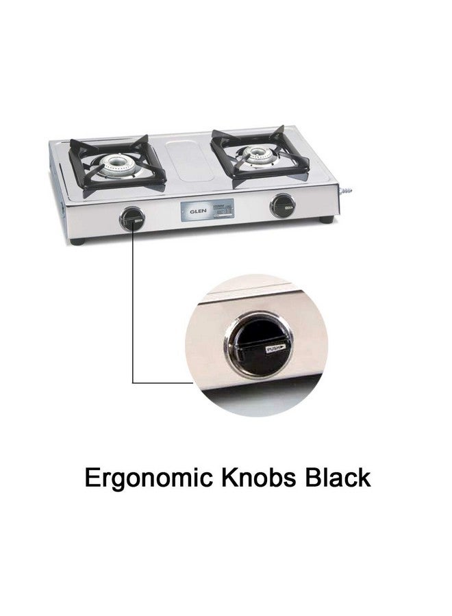 GLEN Glen 2 Aluminium Alloy Burners LPG Gas Stoves | Stainless Steel Top | Manual Ignition | ISI Certified | MS Pan Supports | Ergonomic Black knobs | Stainless Steel Drip Trays | 1020 SS AL  - Image 1