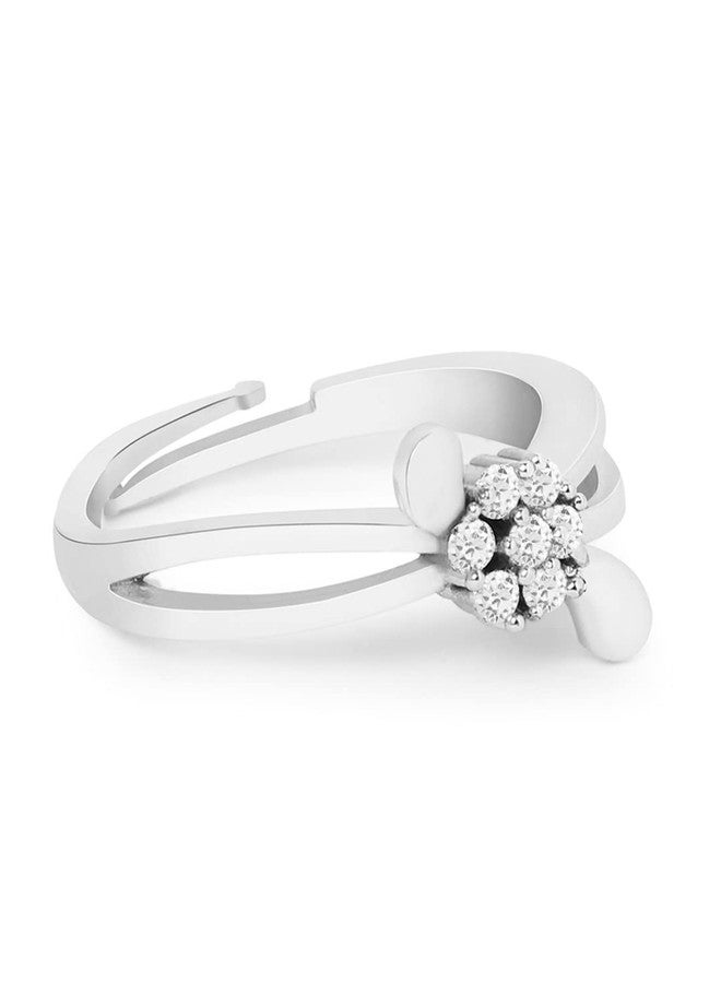 Ami Silver Tone Cubic Zirconia Contemporary Brass Ring For Women-ZPFK19578 - Image 4