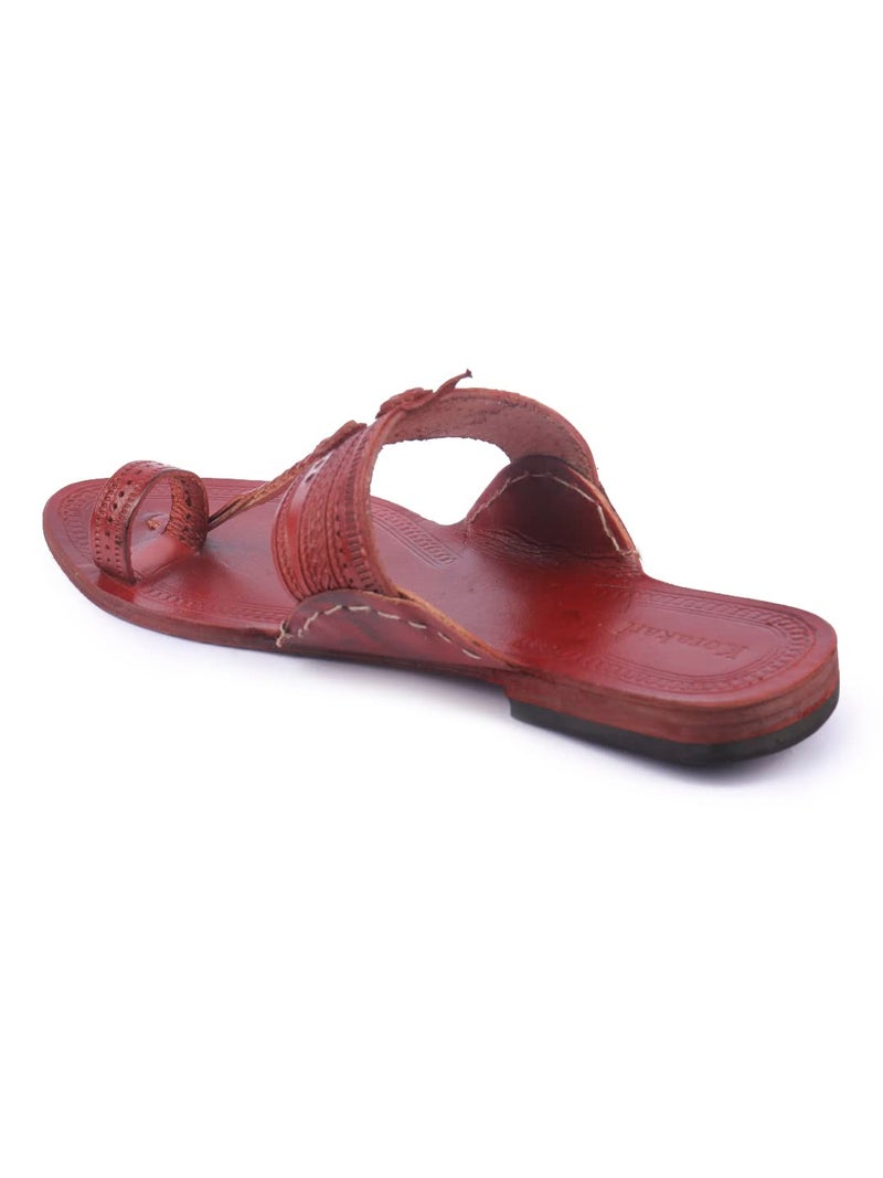 KORAKARI Womens Kolhapuri Genuine Leather Chappal Red Brown Handmade Flip Flops Anti Slip Slippers (UK-04) - Image 3
