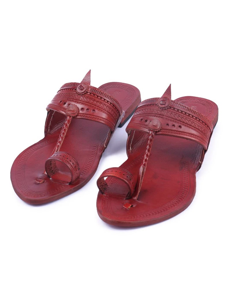 KORAKARI Womens Kolhapuri Genuine Leather Chappal Red Brown Handmade Flip Flops Anti Slip Slippers (UK-04) - Image 4