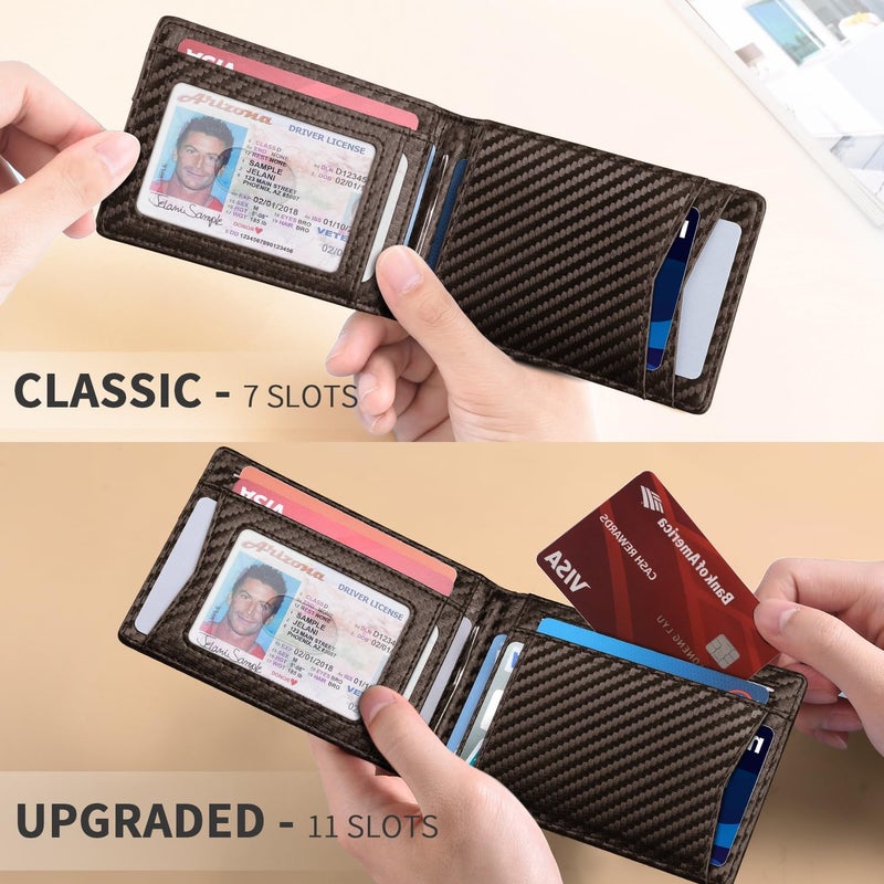RUNBOX Slim Money Clip Wallets for Men RFID Blocking 11 Card Holder Minimalist Small Leather Bifold Men's Front Pocket Wallet Gift Box - Image 2