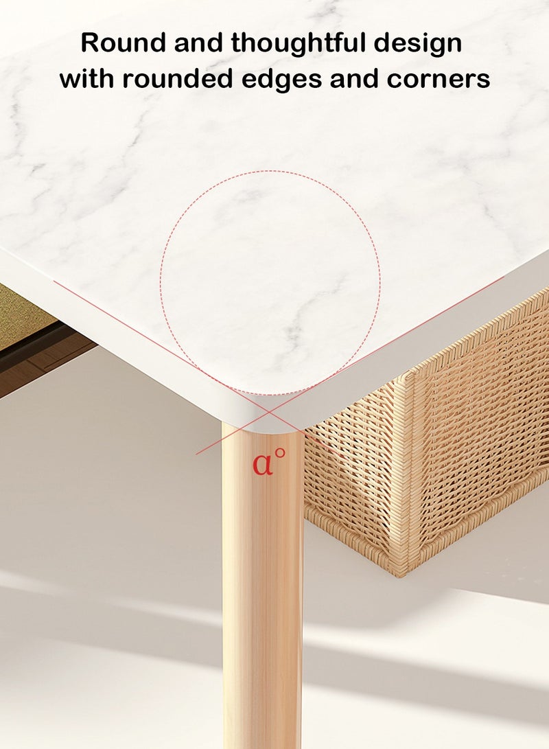 شويوين طاولة قهوة من طبقتين من الرخام الصناعي (60×30×53 سم) - طاولة جانبية عصرية بتصميم بسيط مع أرجل خشبية، طاولة جانبية مقاومة للماء لغرفة المعيشة في المساحات الصغيرة - Image 5