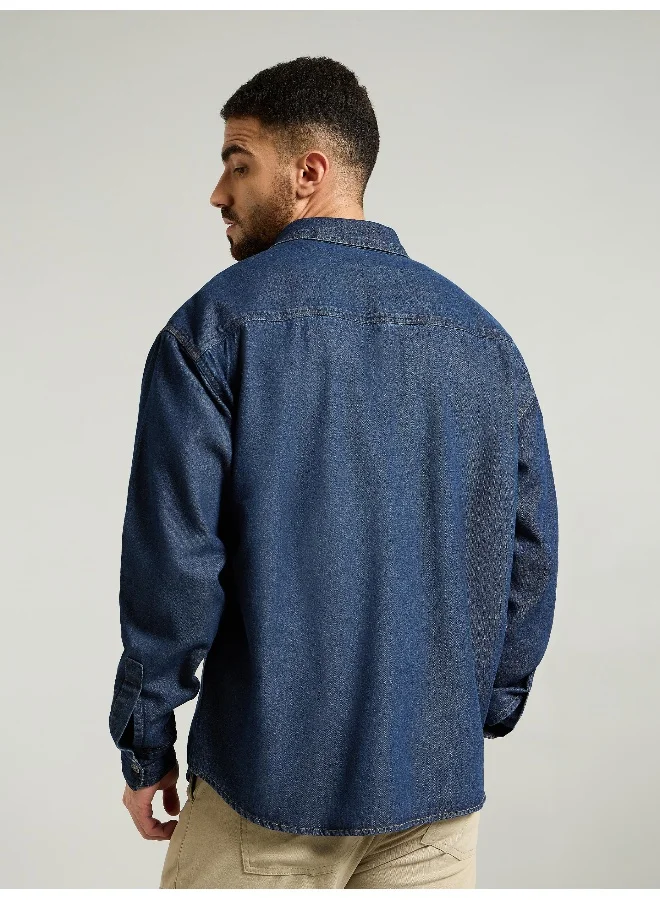 Beyoung Dark Blue Dual Pocket Denim Shirt