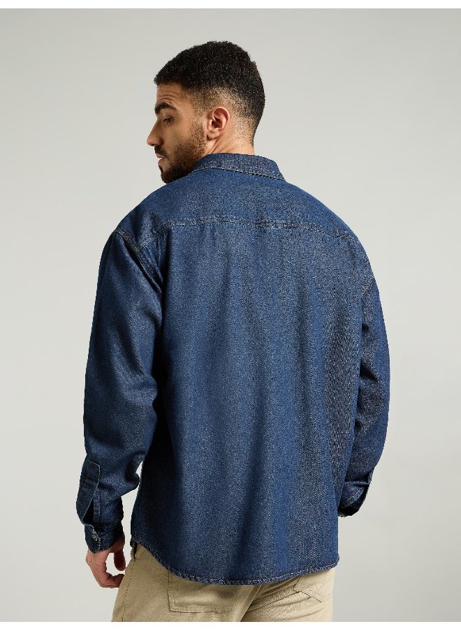 Beyoung Dark Blue Dual Pocket Denim Shirt  - Image 4