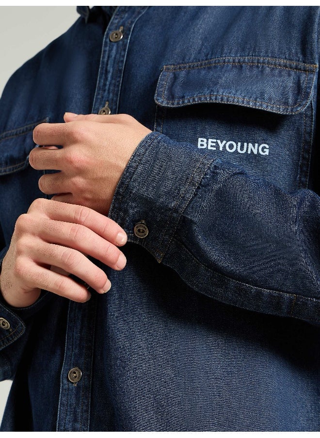Beyoung Dark Blue Dual Pocket Denim Shirt  - Image 2