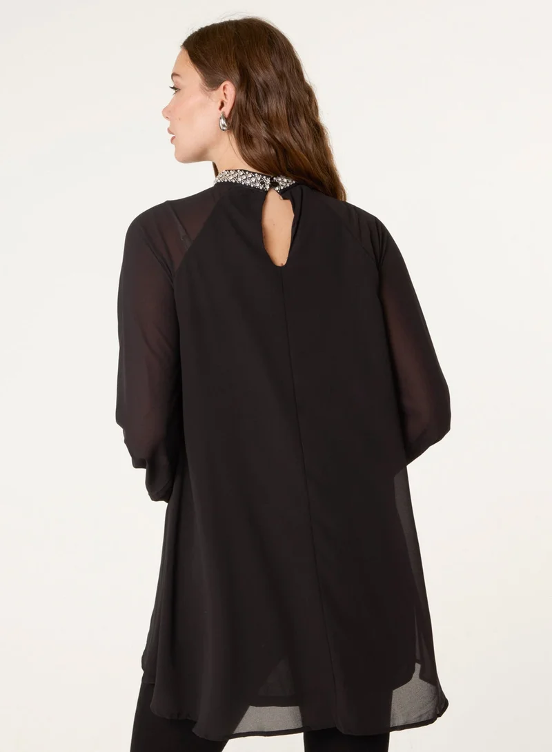 بلو فانيلا بلوزة تونيك بياقة مزينة