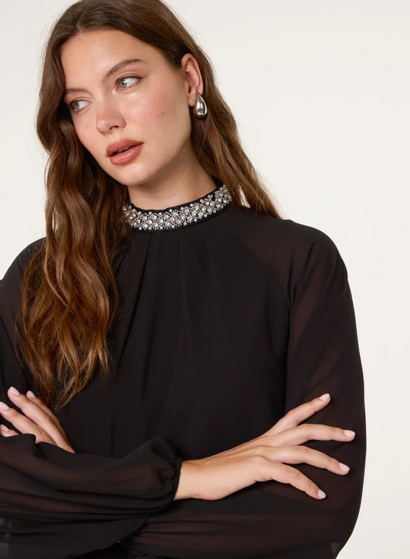 بلو فانيلا بلوزة تونيك بياقة مزينة