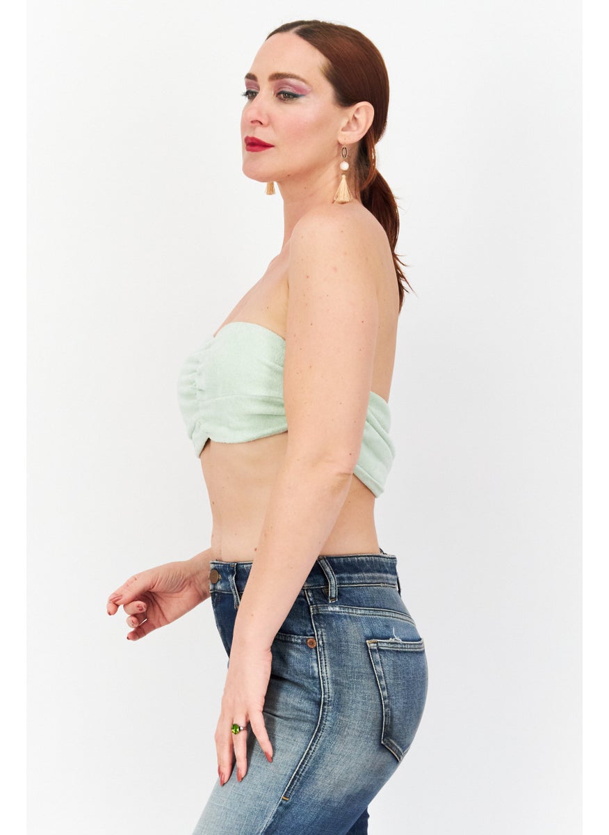 Asos Design - Women Halter Neck Sleeveless Co-Ord Towelling Bralet Crop Top, Mint - Image 1