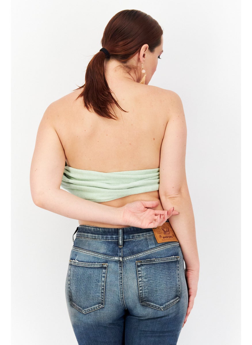 Asos Design - Women Halter Neck Sleeveless Co-Ord Towelling Bralet Crop Top, Mint - Image 1