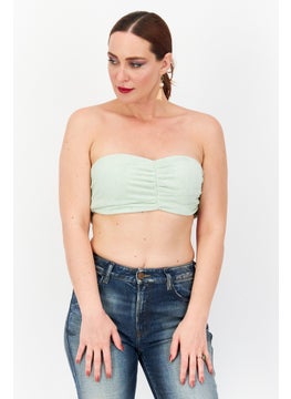 Women Halter Neck Sleeveless Co-Ord Towelling Bralet Crop Top, Mint