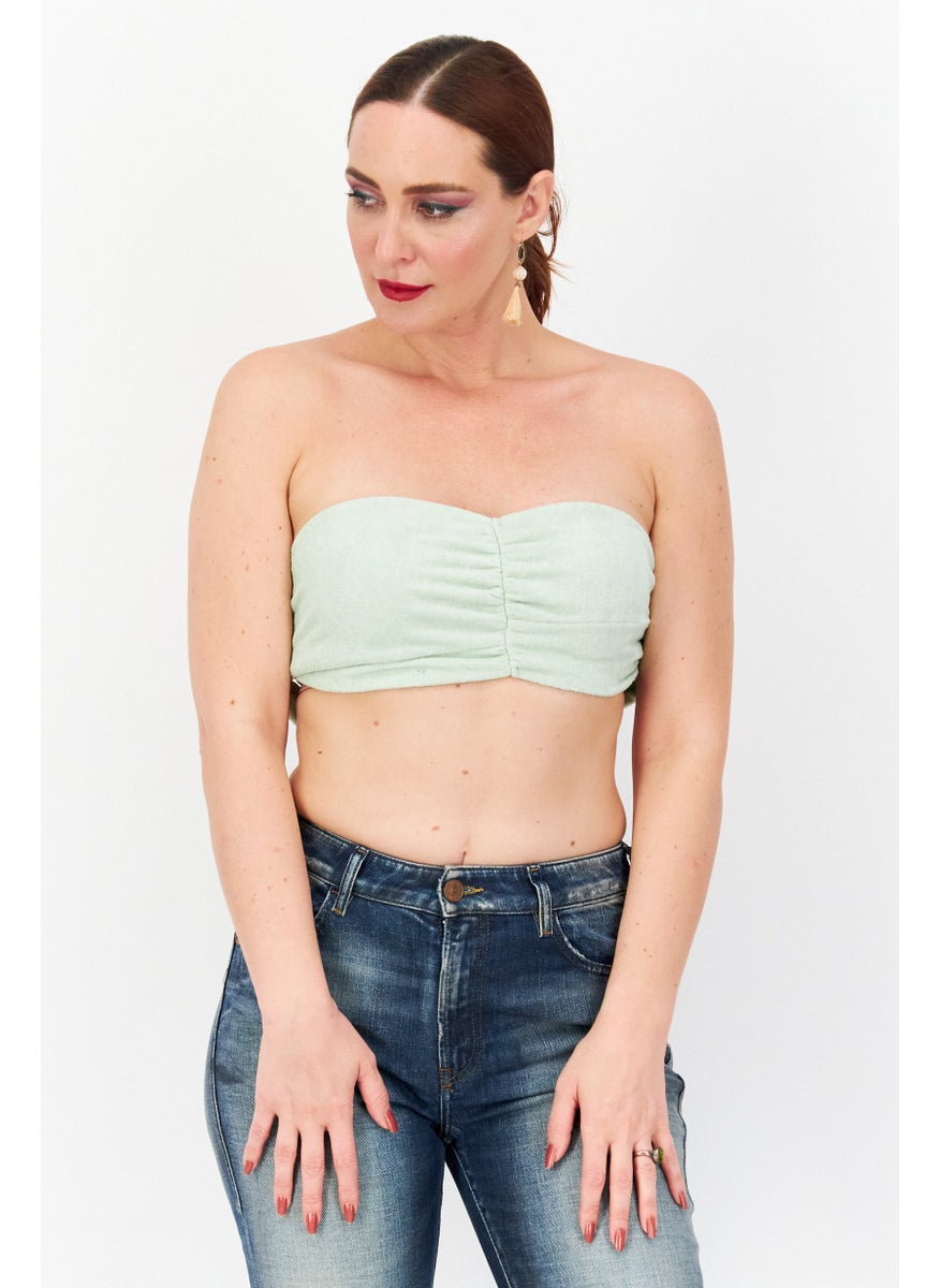 Asos Design - Women Halter Neck Sleeveless Co-Ord Towelling Bralet Crop Top, Mint - Image 1