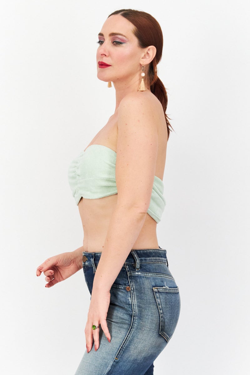 ASOS Women Halter Neck Sleeveless Co-Ord Towelling Bralet Crop Top, Mint - Image 3