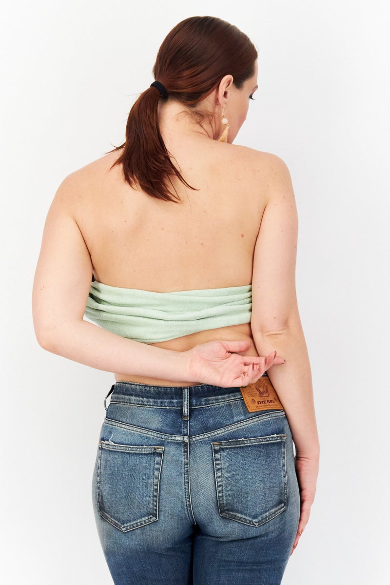 ASOS Women Halter Neck Sleeveless Co-Ord Towelling Bralet Crop Top, Mint - Image 2