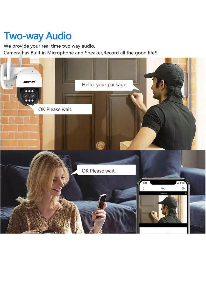 JORTAN - 3K Wi-Fi PTZ Camera, 8X Zoom, Motion Detection, Motion Tracking, Full Color Night Vision, Two Way Audio, IP66 Waterproof, Motion Alarm, 24/7 Recording, PTZ Control Wi-Fi Camera - Image 1