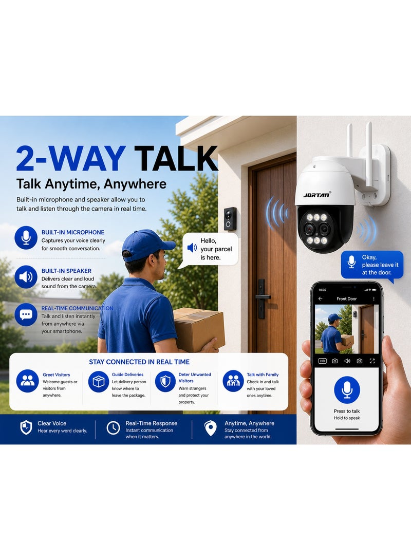 JORTAN 8MP WiFi PTZ Security Camera, 8X Zoom, Motion Detection & Auto Tracking, Full Color Night Vision, Two-Way Audio, IP66 Waterproof, Motion Alarm, 24/7 Recording - Image 5
